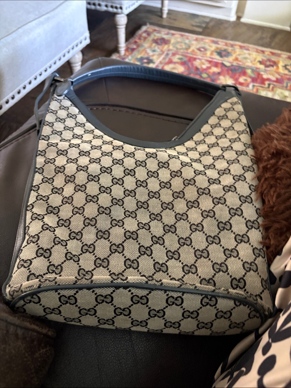 Gucci Beige and Black GG Monogram Shoulder Bag